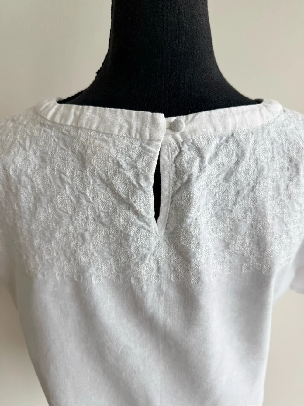 J. Crew White Short-Sleeve Embroidered Linen-Blend Top